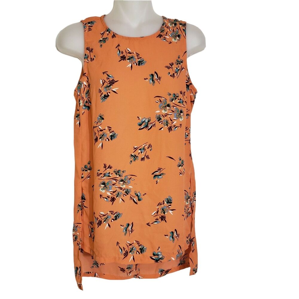 Philosophy Republic Clothing Womens Blouse Size XS Orange Floral Sleeveless Crew